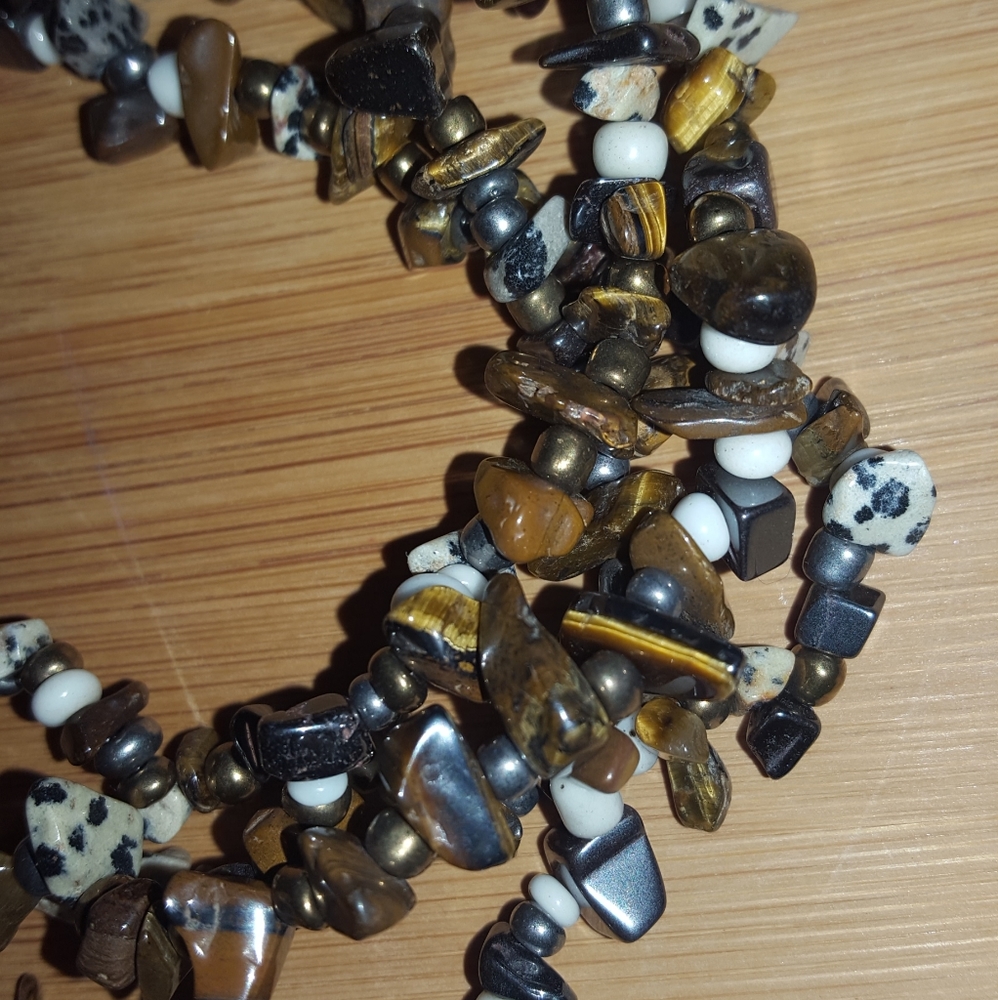 Tiger eye, hematite, diorite necklace